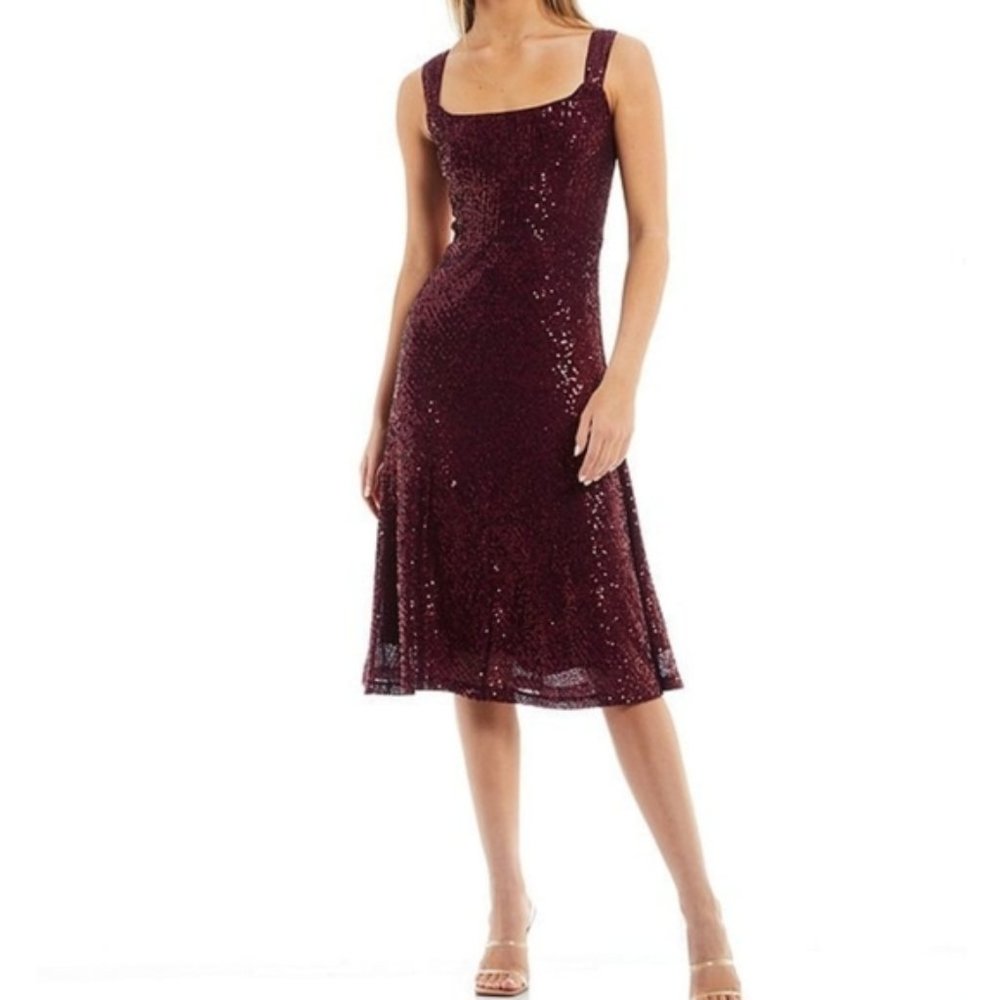 Laundry by Shelli Segal Sequin Midi Dress burgundy 12